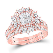 14kt Rose Gold Princess Marquise Diamond Bridal Wedding Ring Set 1-3/4 Cttw - £2,642.04 GBP
