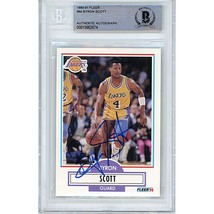 Byron Scott Los Angeles Lakers Auto 1990 Fleer On-Card Autograph Beckett Slab LA - $98.97