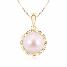 ANGARA Rope-Framed Japanese Akoya Pearl Pendant in 14K Gold (Grade-AAAA, Size-8) - £510.48 GBP