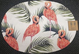 Oval Braided Kitchen Cotton Floor Rug (20&quot;x30&quot;) FLAMINGOS &amp; TROPICAL LEAVES - £15.81 GBP