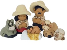 Handmade Unique Unusual Ceramic Characato 9 pc Nativity Miniature Set Ad... - $23.75