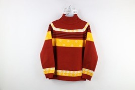 Vintage 70s Mid Century Modern MCM Womens Large Flower Knit Turtleneck Sweater - £63.26 GBP