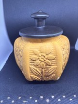 Vintage HAEGER Orange Flowered  Jar 8104 Dk. Brn. Lid Canister Boho, Retro - £12.49 GBP