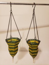 Lot Of 2 Vintage Beaded Hanging Vitice Tealight Candle Holders Green Yellow - £32.10 GBP
