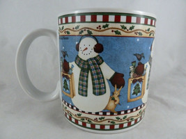 Debbie Mumm Christmas Art Cup Mug Sakura 2000 Jolly Snowmen w bunny &amp; bird - $180.95 MXN