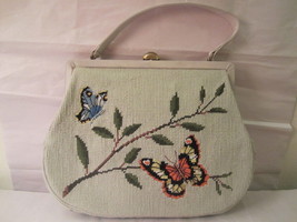 Vintage Rare Koro Tapestry/Leather Bag w/ Stitched Butterfly Pattern Pre... - £26.08 GBP