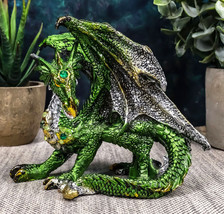 Ebros Metallic Green and Silver Crouching Emerald Dragon Statue 4.75&quot; L Figurine - £14.77 GBP