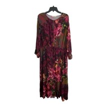 Soft Surroundings Dress Size 1X Maroon Floral Elastic Tie Waist Maxi Summer - £31.88 GBP