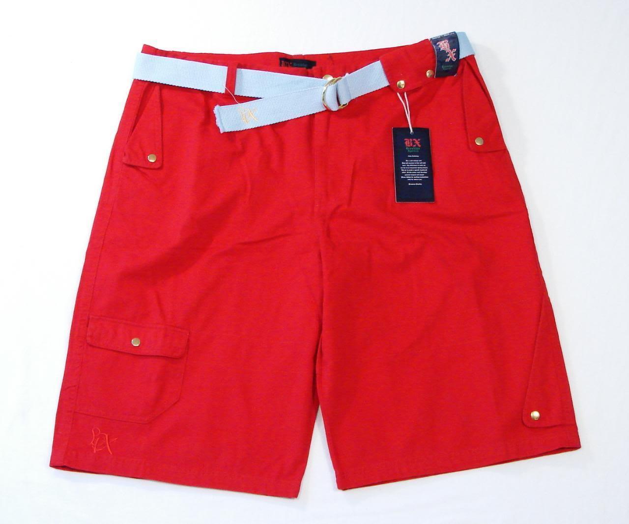 Brooklyn Xpress Red Cargo Shorts &amp; Belt Men&#39;s  NWT $50 - $33.74