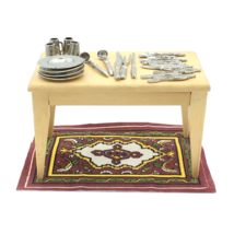 TABLEWARE rug &amp; table dollhouse miniature set - 25 plates tankards &amp; ute... - £15.69 GBP