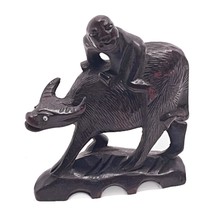 Chinese Carved Wooden Man or Boy Bull Water Buffalo Statue Figurine Vint... - £17.23 GBP