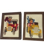 VTG Needlework Embroidery Framed Jiffy Stitchery Automobiles Off to Race... - £22.15 GBP