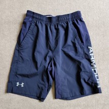 Under Armour Loose Fit Running Shorts Mens Size M Navy Blue Logo Elastic Waist - $21.78