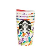 Starbucks Spring Pink Floral Band Ceramic Traveler Tumbler Coffee Cup 10 oz 2016 - £60.93 GBP