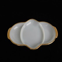 Fire King Milk Glass Relish Dish Tray 3 Section Divided White Gold Trim Vintage - £15.46 GBP