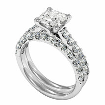 Engagement Wedding Ring Set 2.65Ct Princess Cut Diamond 14k White Gold in Size 7 - £243.61 GBP