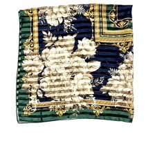 Scarf 36 inch Square Blue Green Cream Gold Flowers - £11.63 GBP