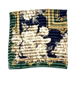 Scarf 36 inch Square Blue Green Cream Gold Flowers - $12.62