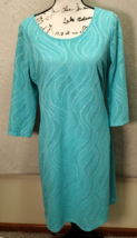 Dana Buchman Dress Women&#39;s Large Aqua Mesh Overlay Polyester Long Sleeve Lined - $24.91