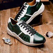 Lyon Genuine Ostrich and Calfskin Fashion Sneaker Green / White image 15