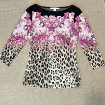 Boston Proper Tunic Top Leopard Animal Print Floral Roses Stretch Size XS - $22.76