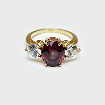 Red &amp; White Zircon Three Stone Ring, 14k Yellow Gold - £1,976.59 GBP