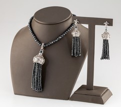 Gems en Vogue Marcasite Bead Necklace with Silver Tassle Enhancer and Ea... - £377.82 GBP