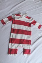 Ralph Lauren Baby Girl Romper Outfit 3 Months Red and White Stripes Ruffles Neck - £11.68 GBP