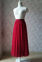DARK RED Long Chiffon Skirt Women Custom Plus Size A-line Chiffon Skirt Outfit image 2