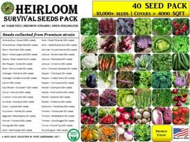 HEIRLOOM Survival Kit 10000+ seeds 40 Varieties Pack PREMIUM strain 100% Organic - £47.33 GBP