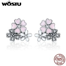 WOSTU Hot Sale 925 Silver Poetic Cherry Blooms Flowers Stud Earrings for Women F - £16.28 GBP
