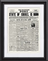 1948 THE STATE OF ISRAEL IS BORN FRONT PAGE HQ LETTERPRESS FRAMED PRINT ... - $542.31