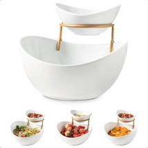 Yhosseun Chip And Dip Serving Set 2 Tiered Oval Dip Bowls With Metal, Gold Stand - £33.19 GBP