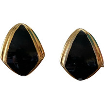 Vtg Monet Clip On Earrings Gold Tone Black Enamel - £13.28 GBP