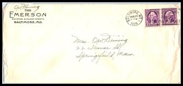 1936 MARYLAND Cover - The Emerson (Hotel), Baltimore to Springfield, MA M12  - £2.22 GBP