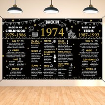 50Th Birthday Black Gold Party Decoration, Back In 1974 Banner Cheers To... - £18.05 GBP