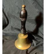 Antique Old Cast Metal Yellow Brass Wood Handle School Teacher Handled Bell - $913.87 MXN
