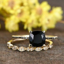 3Ct Cushion Cut Black Diamond Bridal Engagement Ring Set 14K Rose Gold Over - £86.47 GBP