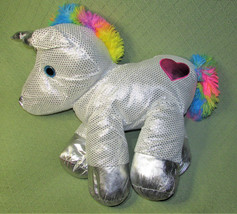 21" Unicorn Rainbow Plush Sparkle Dan Dee Collectors Choice Silver Stuff Animal - $15.74