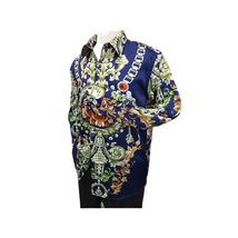 Men Oscar Banks Turkey Shirt Satin Entertainer Performer 6335-04 navy Floral image 9