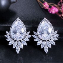 Nte women ear jewelry silver color sparkling big teardrop cubic zirconia earrings cz377 thumb200