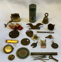 Antique Vtg Trinket Collectors Lot Badge Doans Pills Tin Sewing Needles ... - £103.63 GBP