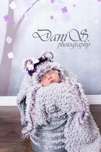 Newborn Baby Girl Purple B EAN Ie Hat With Ears - £11.06 GBP