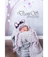 NEWBORN BABY GIRL PURPLE BEANIE HAT WITH EARS - $16.30 CAD