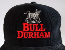 Bull Durham Baseball Cap Corduroy Black Vtg Adjustable Snapback Cap Wide Brim - £15.78 GBP