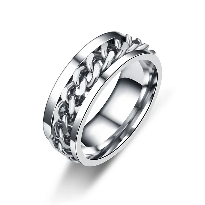 Ins Fashion Women Rotatable Chain Link Men&#39;s Spinner Ring Stainless Steel Men&#39;s  - £11.56 GBP