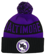 Baltimore B Patch Ribbed Cuff Knit Winter Hat Pom Beanie (Purple/Black P... - $14.95