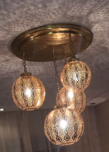 Moroccan brass Ceiling Light With 4 Brass Perforated Balls - $688.05