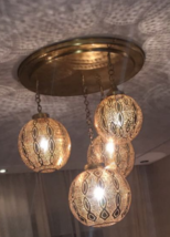 Moroccan brass Ceiling Light With 4 Brass Perforated Balls - £548.72 GBP