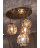 Moroccan brass Ceiling Light With 4 Brass Perforated Balls - £541.11 GBP